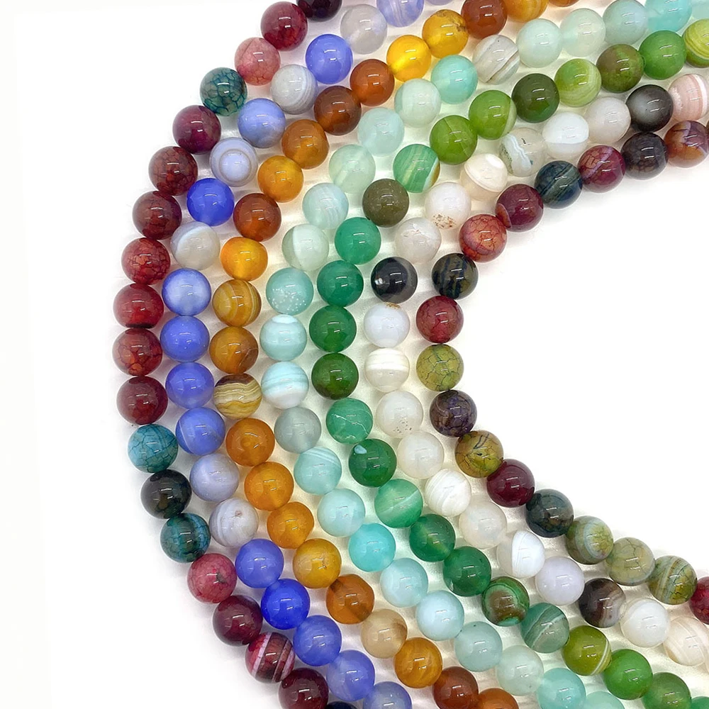 

Natural Stone Dragon Pattern Agate Loose Beads Round Accessories Jewelry DIY Making Necklaces Bracelets 6/8/10mm Charms Beaded