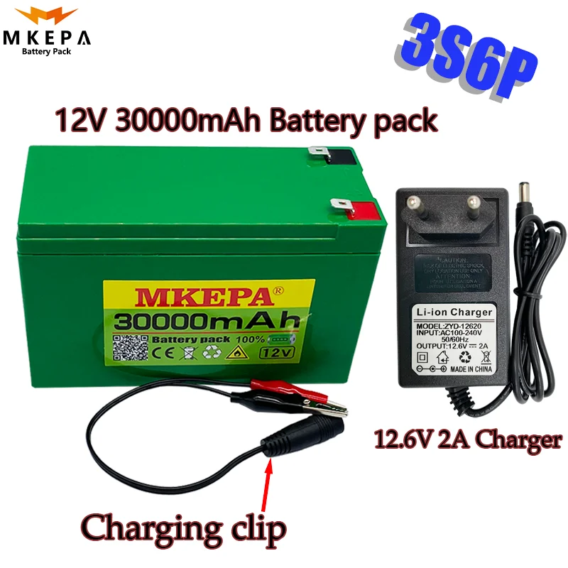 

Литиевый аккумулятор new12V30Ah 3S6P 18650 + зарядное устройство 12,6 в 2A, встроенный блок BMS высокого тока 30 Ач, используется для распылителя, источник ...