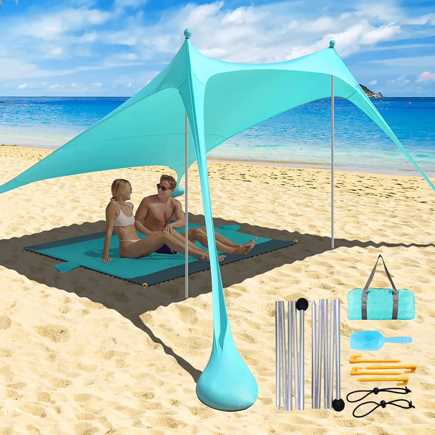 Family Beach Awning 2.1M*1.6M Ultralight Sun Shade Tent With Sandbag UPF50+ UV Portable Beach Canopy