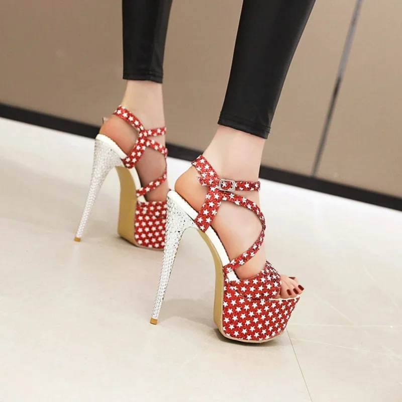 Женские босоножки на шпильках 16 см с передней платформой 5