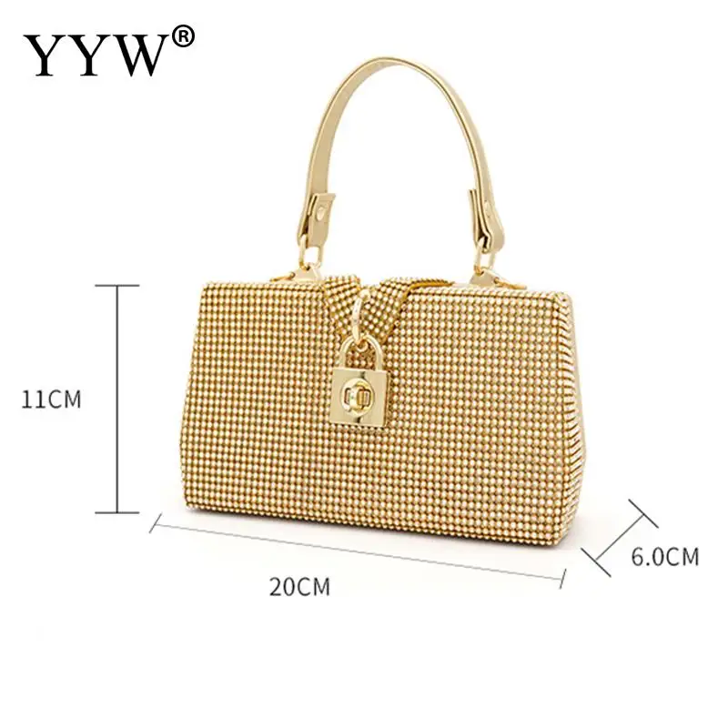 Luxury Rhinestone Women Clutch Bag Box with PU Leather Handle Interlocking Clasp Diamond Bucket Handbag Lady Daily Tote Purse