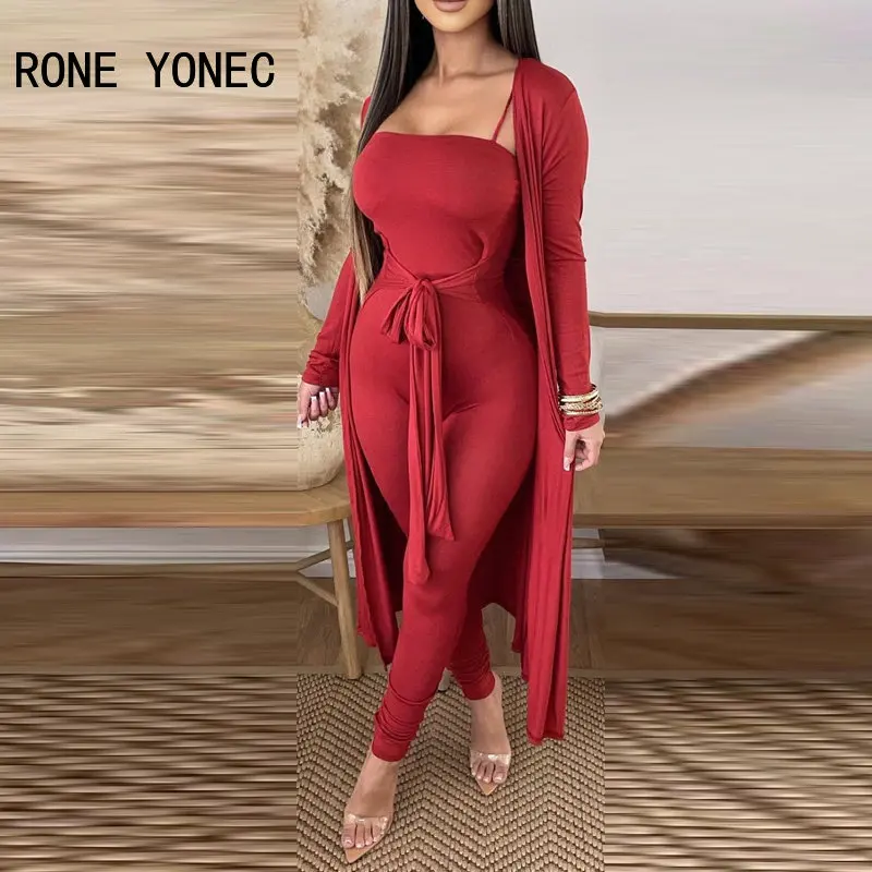 

Women Elegant Solid Long Jacket Straight Leg Spaghetti Straps Casual Working Two Pieces Jumpsuit Set