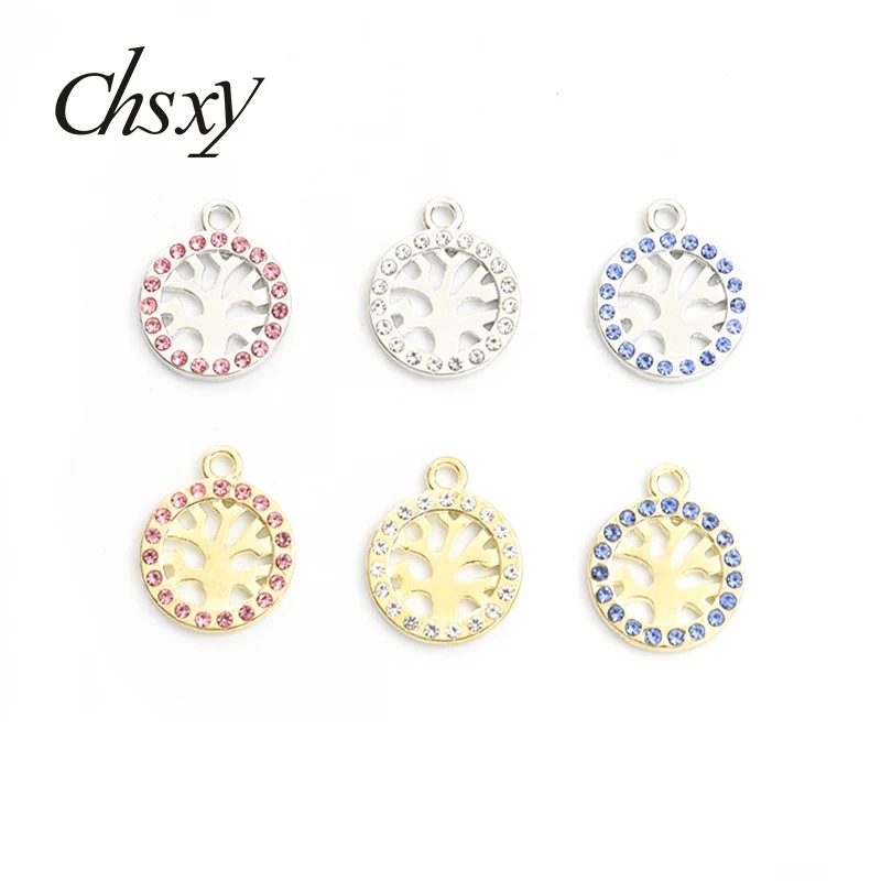 

10pcs Sparkling Colorful Tree of Life Crystal Rhinestone Charms Fashion Alloy Pendants For Making DIY Handmade Earrings Findings