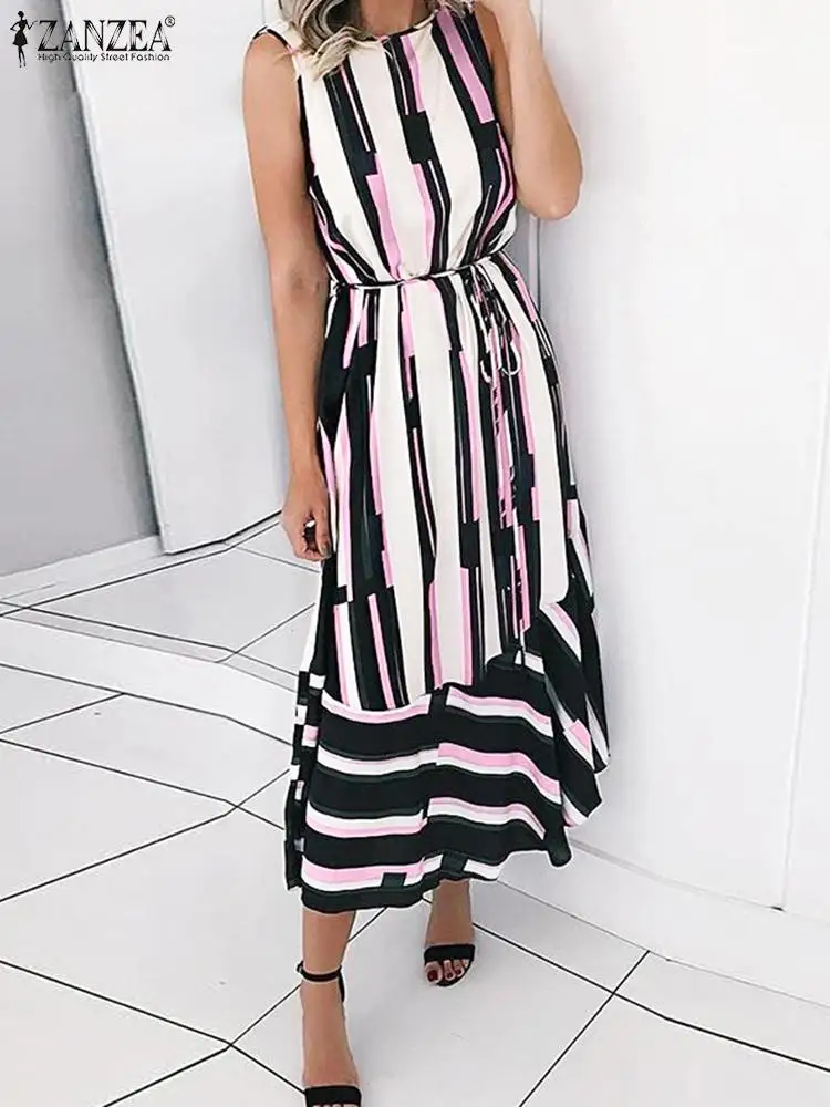

Платье ZANZEA женское средней длины, стильный сарафан в полоску, без рукавов, в богемном стиле, в стиле оверсайз, лето 2022