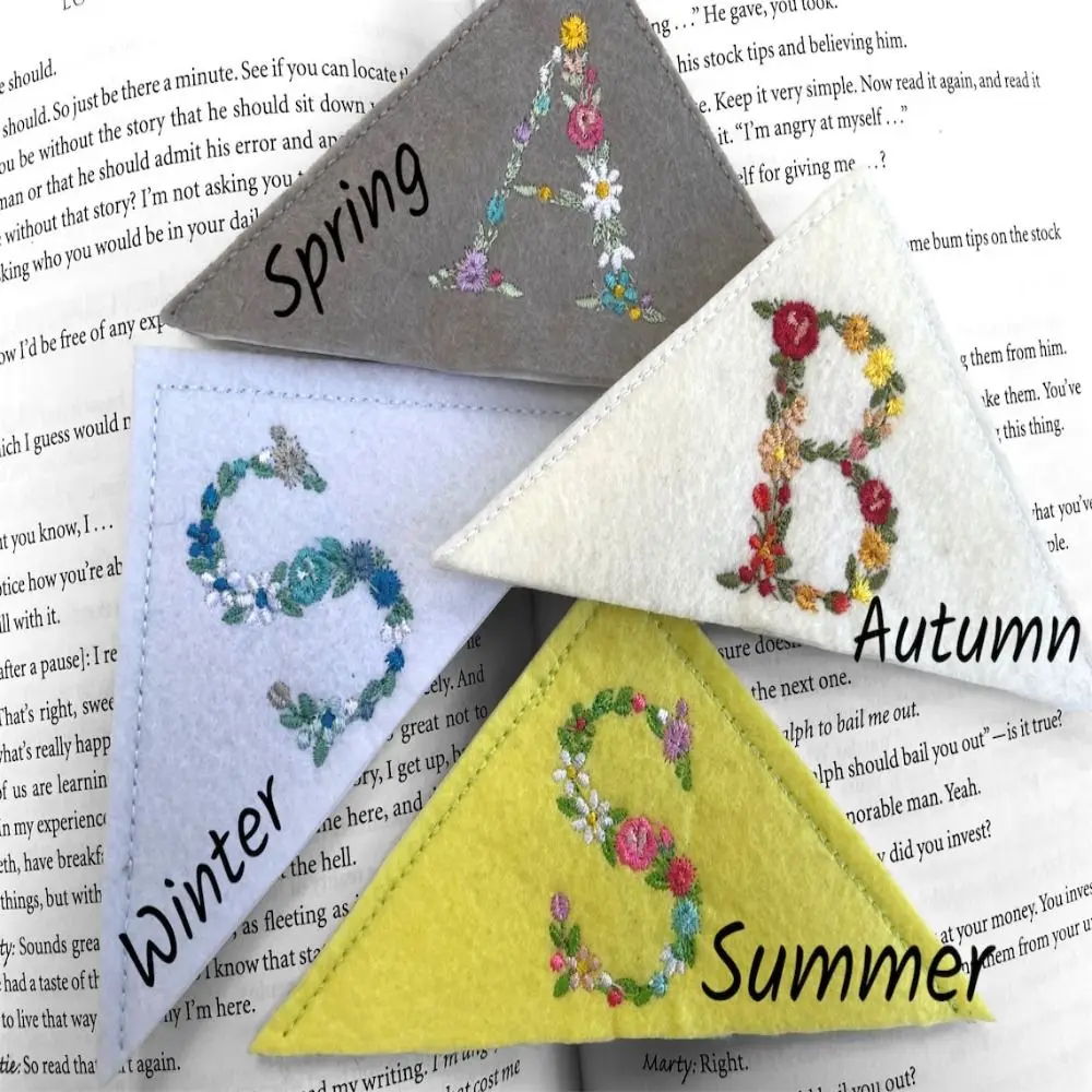 

English Letter Embroidery Bookmarks Felt Triangle Book Clip Stationery Gift Office Supplies Flower Corner Bookmark for Friends