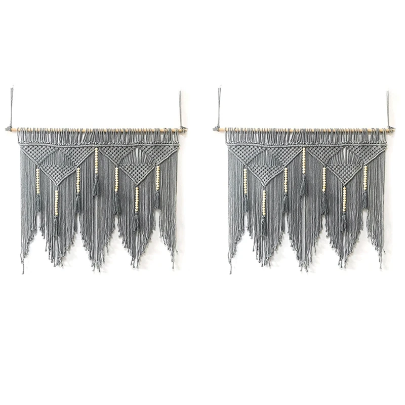 

2X макраме настенное плетение ручной работы богемный хлопчатобумажный шнур гобелен в стиле бохо домашний декор серый
