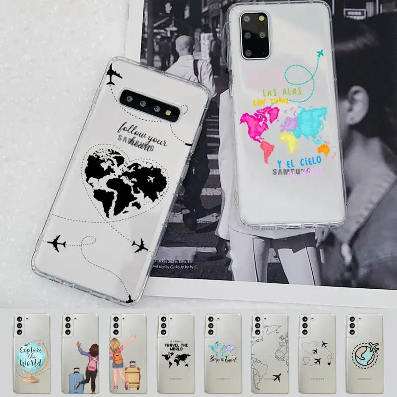 

Fashion Planes World Map Travel Phone Case for Samsung S20 S10 lite S21 plus for Redmi Note8 9pro for Huawei P20 Clear Case