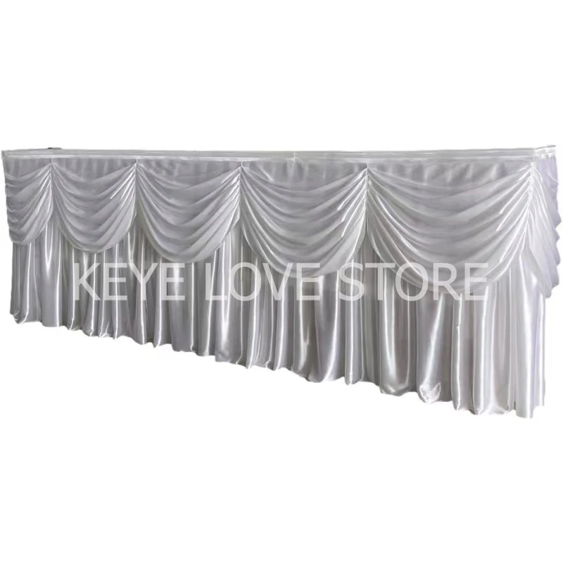 

3M/6M Transparent Ice Silk Table Skirt With Swag Drape Tablecloth Skirting For Wedding Event Party Decoration Table Skirts Cloth