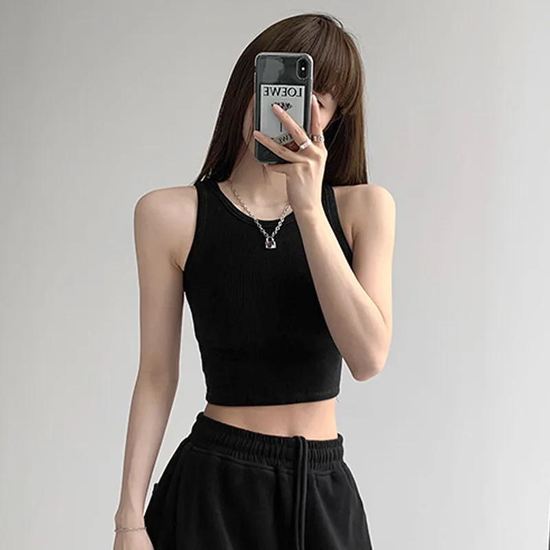 

Топ женский эластичный из хлопка, короткий облегающий кроп-топ с завышенной талией, на бретелях, Спортивная майка с пупком и высокой талией