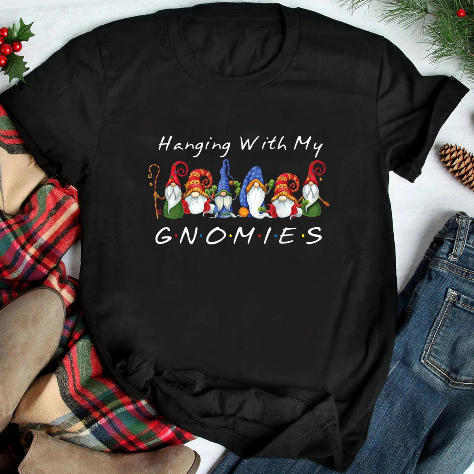 

Женские рождественские футболки с буквенным принтом, круглым вырезом и коротким рукавом, топы, рубашки для тренировок, женские свободные зи...