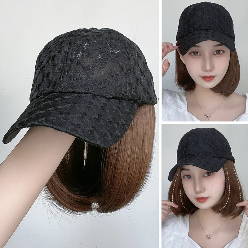 Парик HUAYA для шляпы синтетический короткий парик Боба с бейсбольной черной