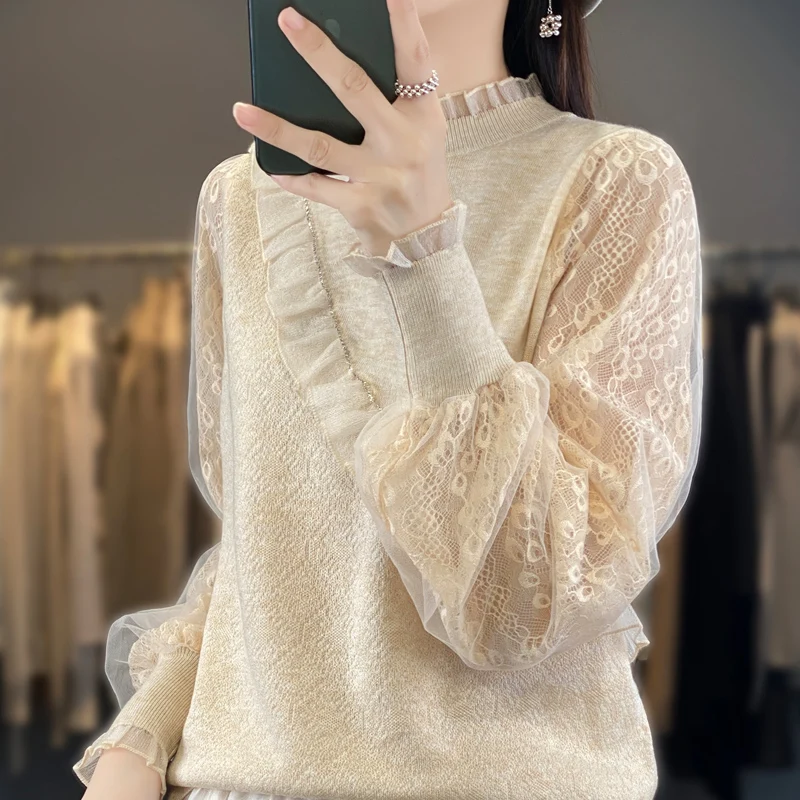 Женский свитер из 100% чистой шерсти круглый вырез цветок ручной работы полый топ в