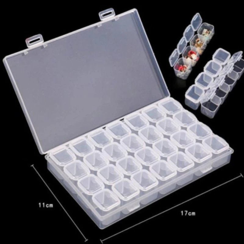 

28 Grids Separate Slots Empty Storage Box Grids Clear Nail Art Rhinestones Tools Jewelry Beads Display Storage Case Organizer