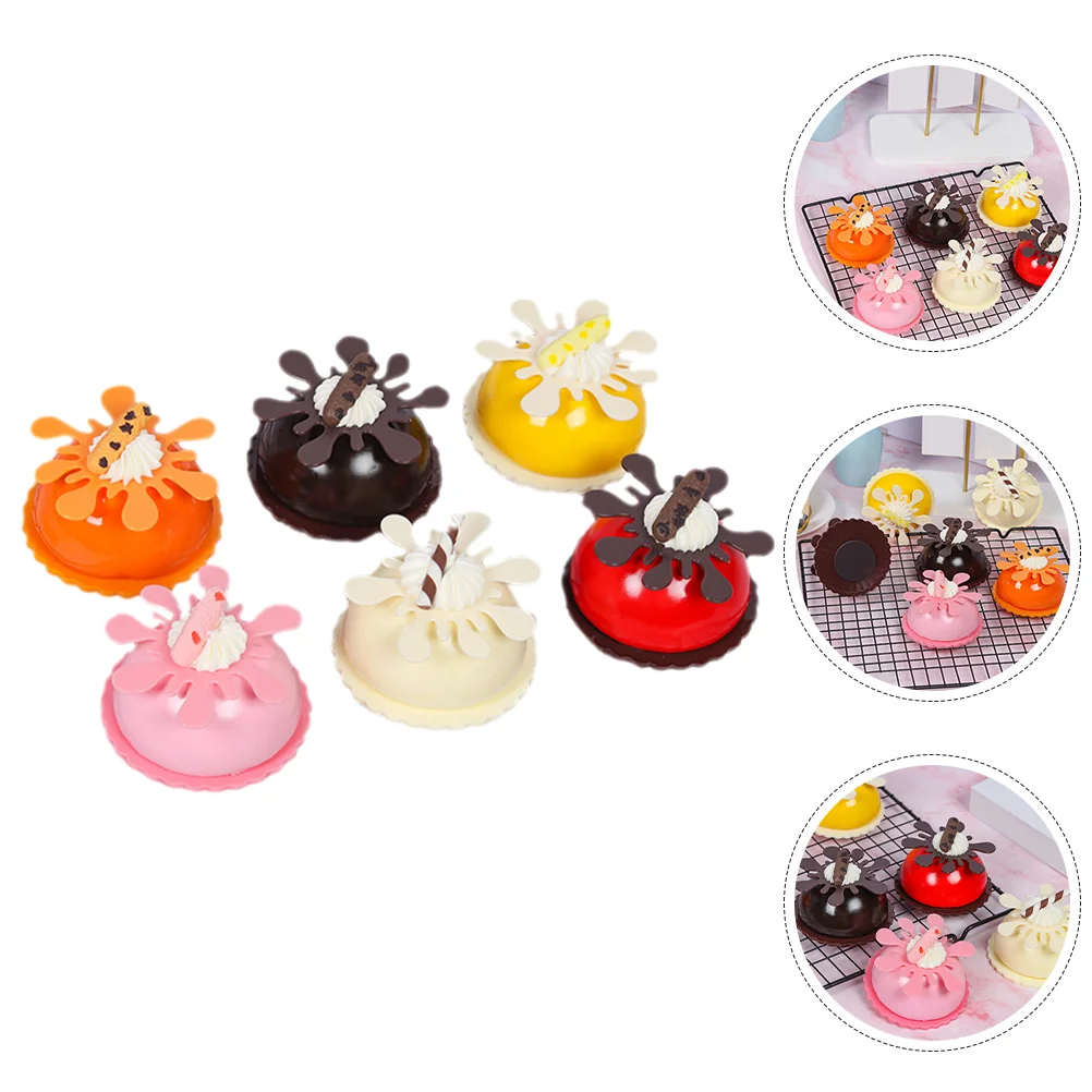 

6pcs Realistic Mousse Cake Props Fake Mousse Cake Ornament Cake Photo Props