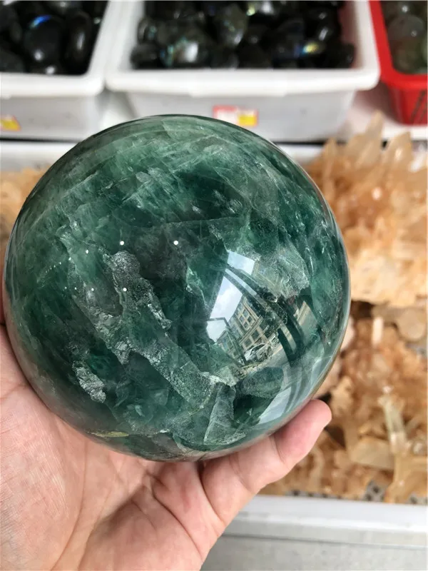 

2.3kg Natural Green Fluorite Quartz Crystal Sphere Ball Healing+Stand