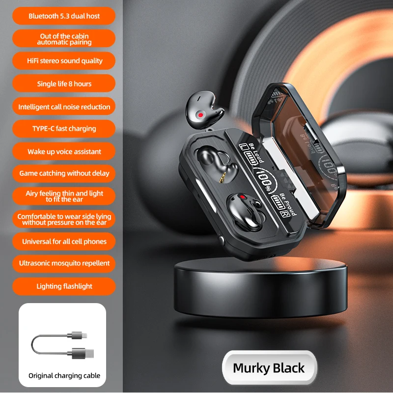 

Миниатюрные наушники Bluetooth 5,3, беспроводная гарнитура HiFi с костной проводимостью, Bluetooth-гарнитура с цифровым дисплеем, светодиодные наушник...