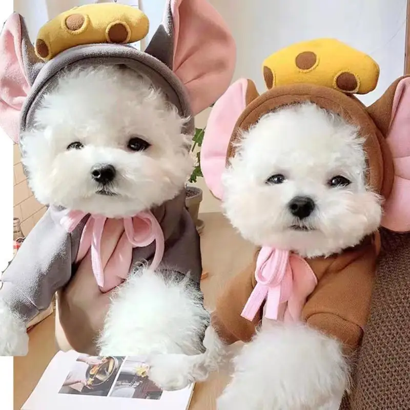

New Pet Clothes Dog Cat Autumn And Winter Sweater Warm Cartoon Hat Sweater Teddy Cat Bichon Small Dog Pet Fleece Clothing