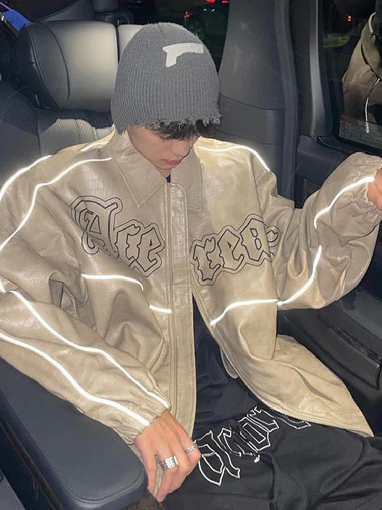 Куртка-бомбер мужская из искусственной кожи светоотражающая куртка верхняя