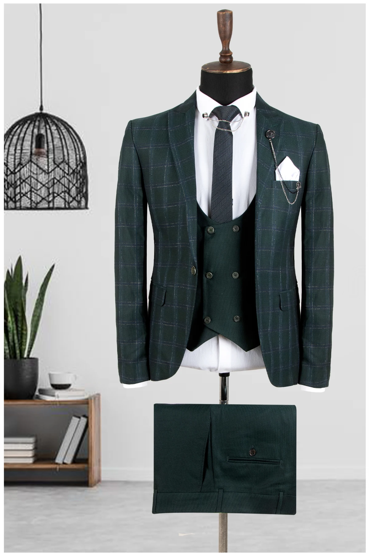 

DeepSEA square patterned italian cut 3-piece men's suit 2205015