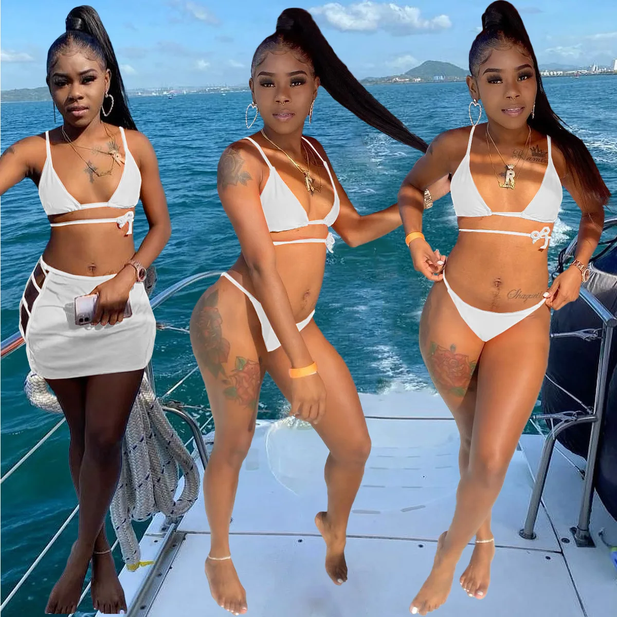 

Casual fashion sexy spring and summer bikini swimwear 2-color suit halter swimwear 5-color three-piece suit