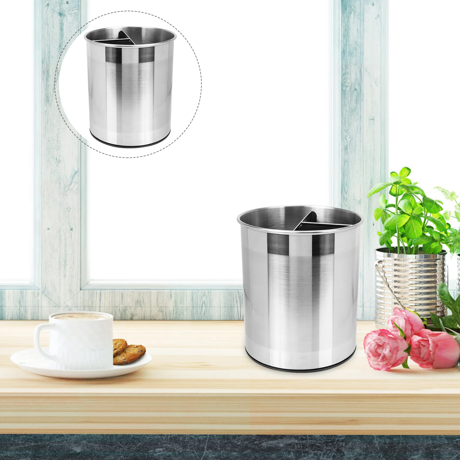 

Utensilkitchen Organizer Chopsticks Holder Crock Bucket Container Stainless Steel Rotating Cutlery Countertop Storage Cookware