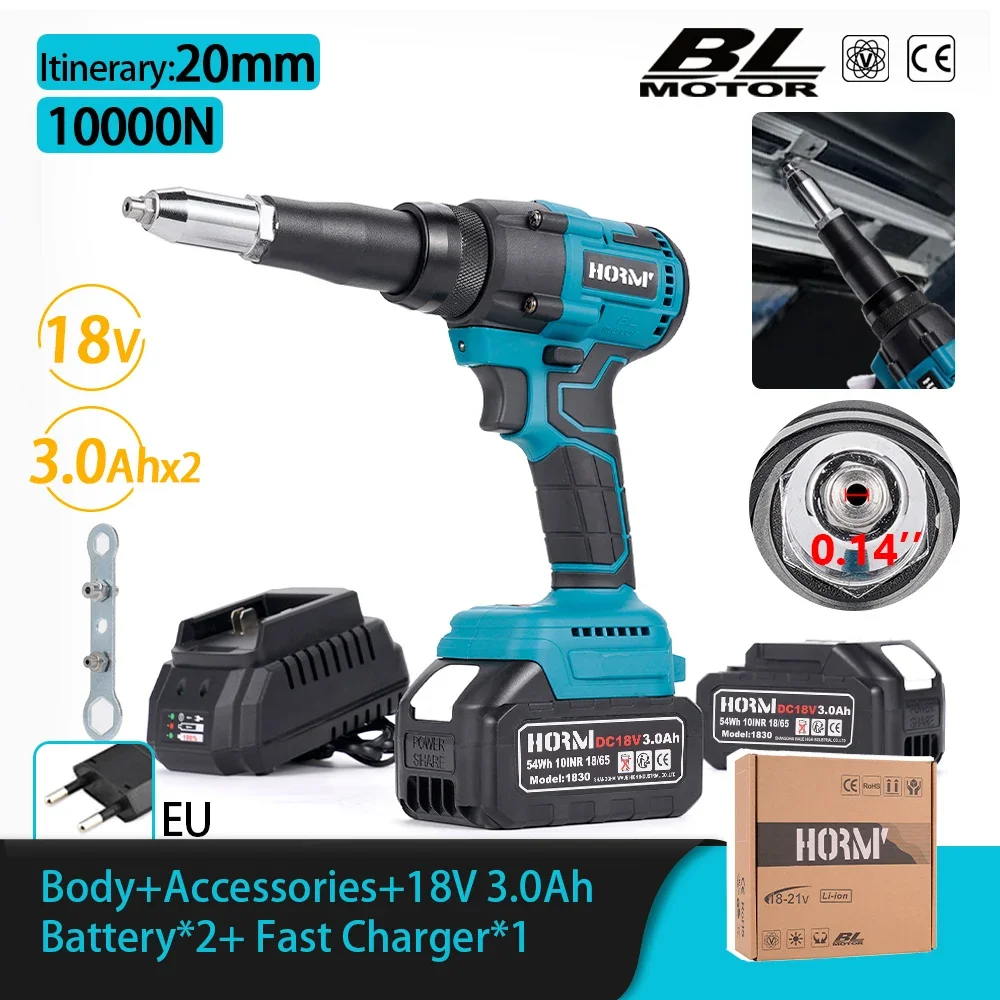 

Бесщеточный Электрический пистолет для заклепок Hormy 11000N, беспроводная заклепочная гайка, Оригинальный автоматический Регулируемый электроинструмент для батареи Makita