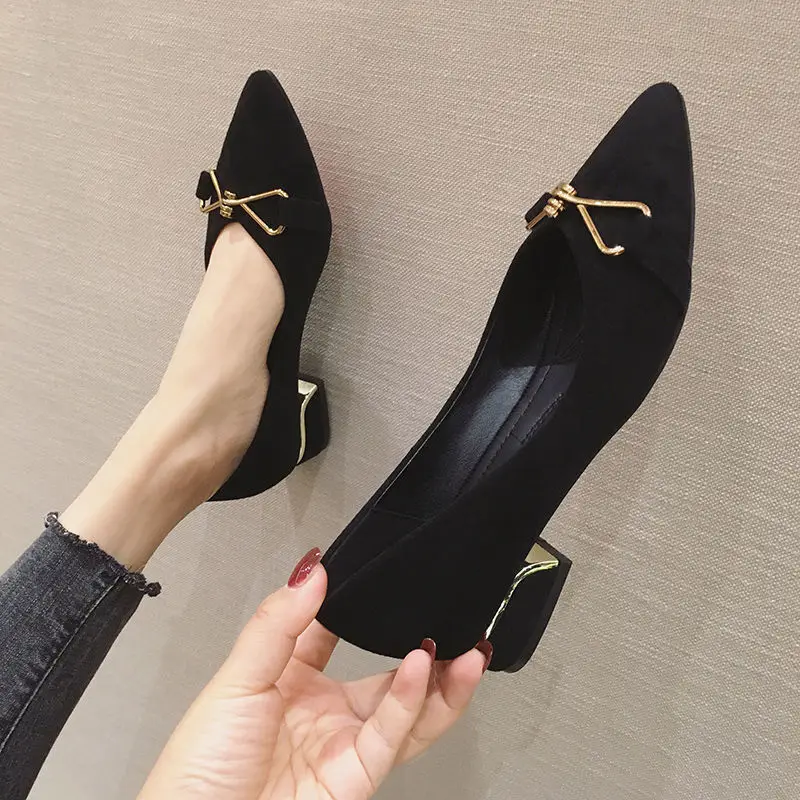 

Liuyezhidu Women's Shoes Thick Heel Pointed Toe Shoes 2022 Summer New Women's Mid-heel Single Shoes Working Black High Heels