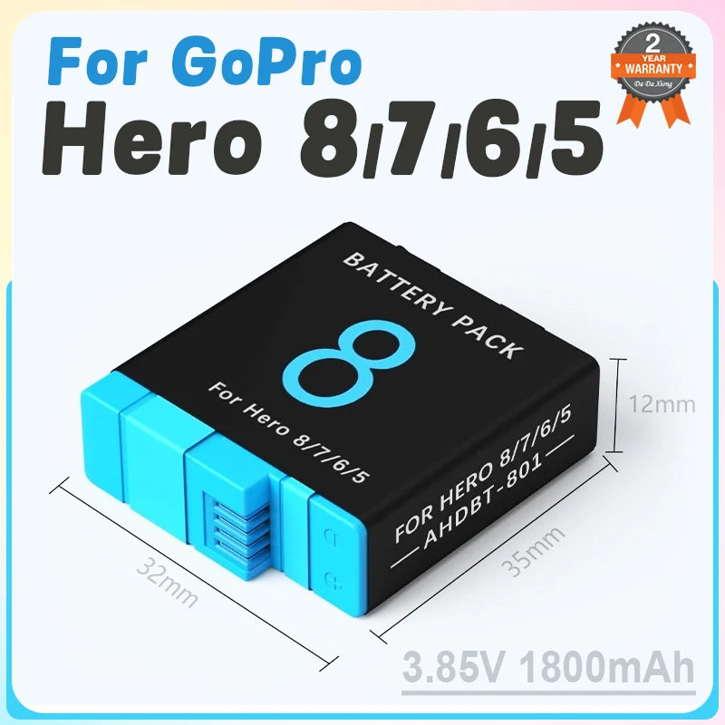 Фото Аккумулятор 3.85V 1800mAh для GoPro Hero7 Hero6 Hero5 Hero8, черный, для Gopro 8 7 6 5, аксессуары AHDBT801, зарядное устройство №1