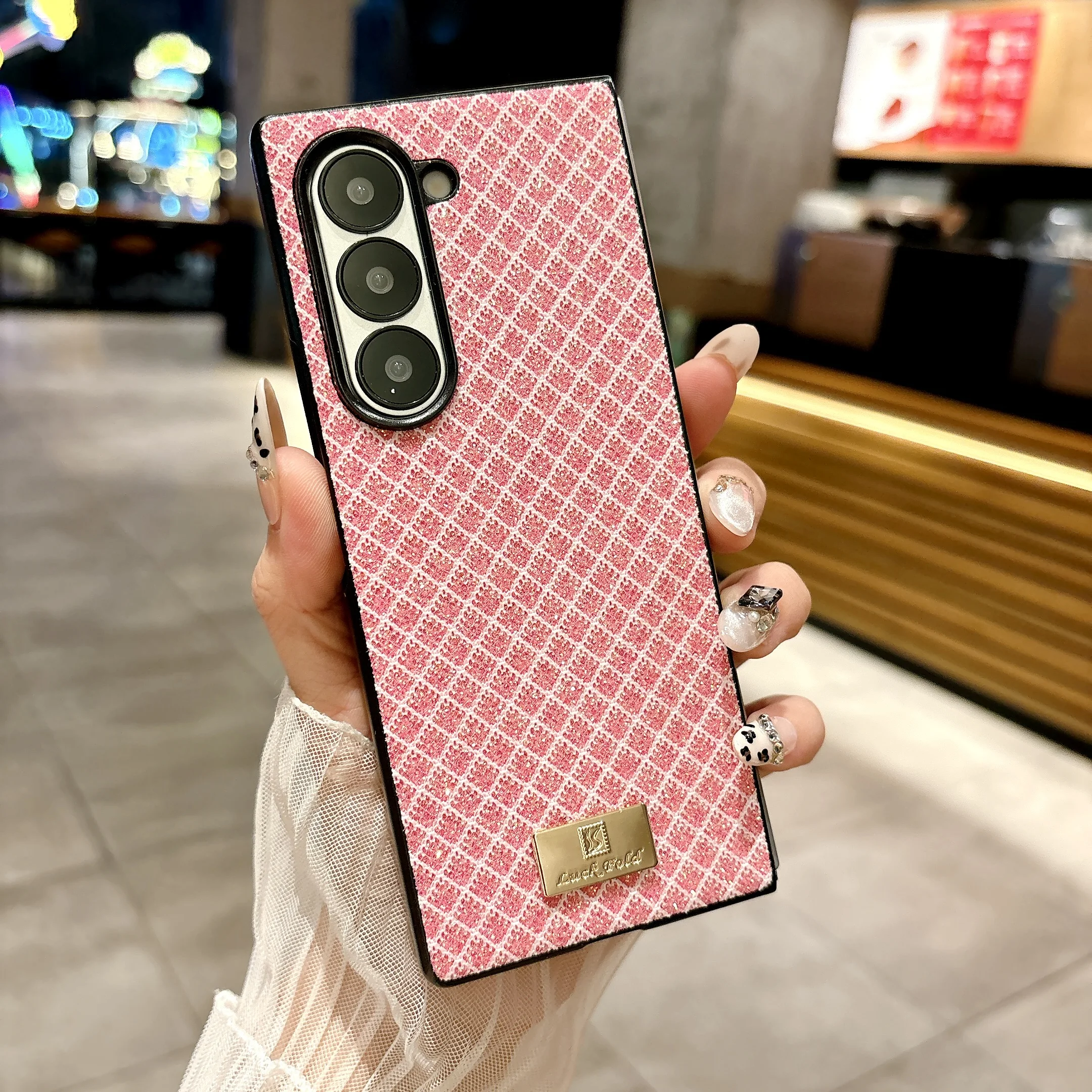 Пластиковый чехол с блестками и квадратным зерном для Samsung Galaxy Z Fold 3 4 5 6