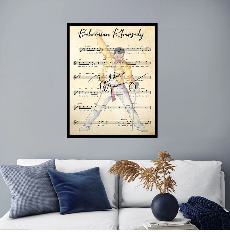 

Bohemian Rhapsody Chord Lyrics Freddie Mercury Portrait Canvas Paintings and Prints Wall Art for Room Home Decor