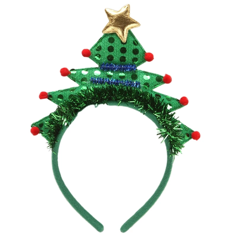 

Glowing Christmas Tree Hair Hoop with Light Xmas Tree Headbands Sequins Christmas Hairband Photo Props Festival Supplies