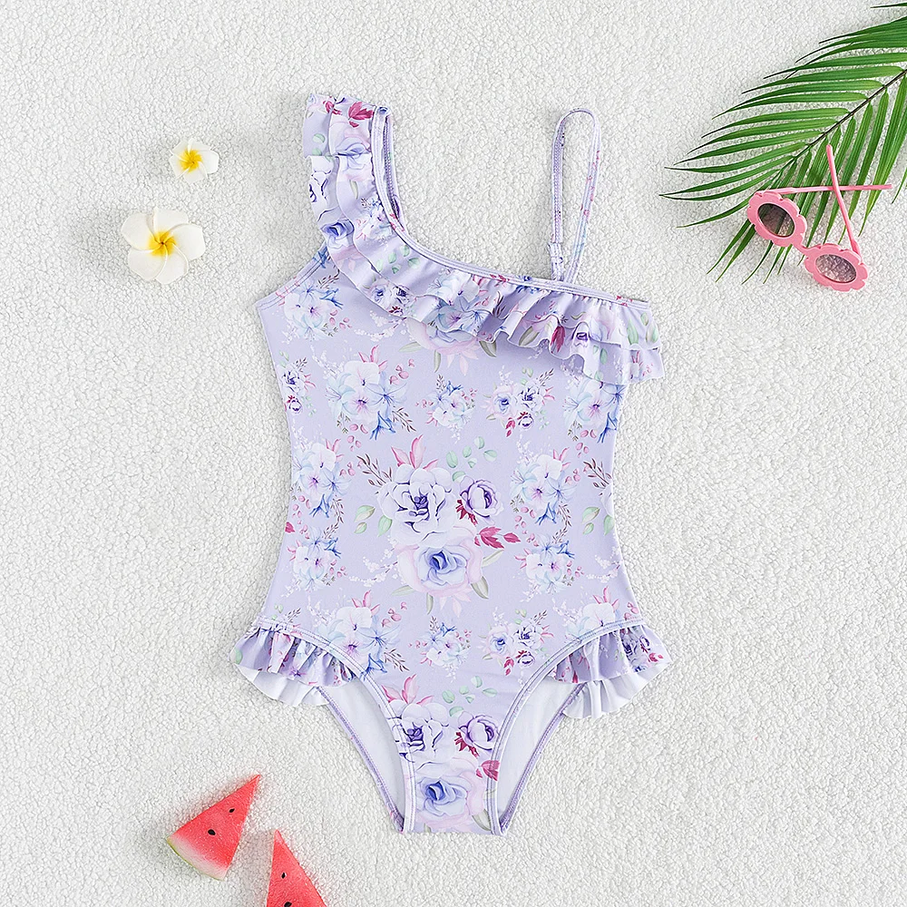 Женский слитный купальник с цветочным принтом на возраст 5-14 лет