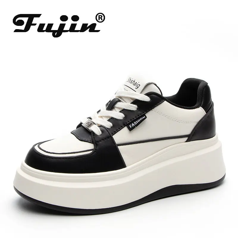 

Fujin 4.5cm 7cm Genuine Leather Platform Wedge Chunky Sneakers Shoes Summer Autumn Spring Breathable Females Casual Ladies Women
