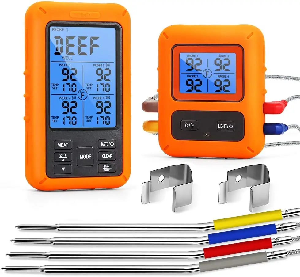 

Беспроводной термометр для мяса с 4 щупами используется для барбекю, дыма, температуры масла, используется для кухни, духовки, барбекю