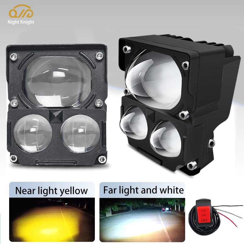 

Night knight 3 Lens LED Work Light Dual Color Hi/Low Beam Spotlight Fog Lamp For Motorcycle Car Trucks Auxiliary LED Headlights