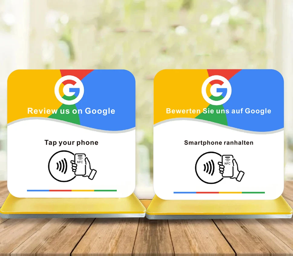 Французская Германия английская вывеска Google Review со сканированием NFC акриловые