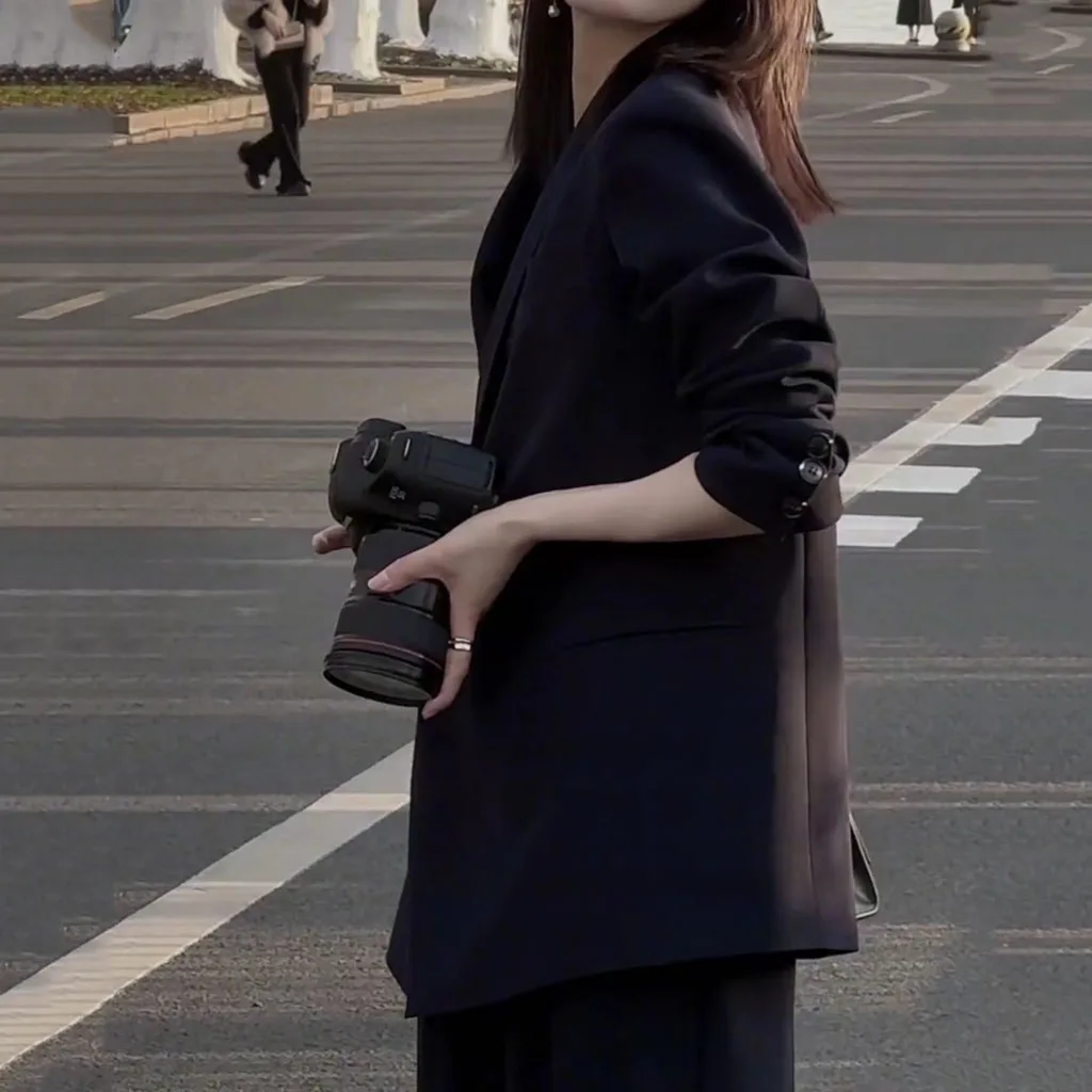 2023 British Suit women's Jacket Simple Suit Collar Lace-up Business office Women's relaxed Casual Temperament elegant suit