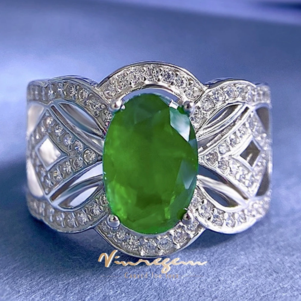 

Vinregem 18K White Gold 7*10MM Oval Lab Emerald Gemstone Vintage Ring For Women 925 Sterling Silver Wedding Jewelry Wholesale