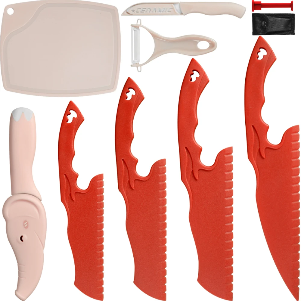 

XYj Bread Knives Set Plastic Serrated Blade Cake Knife Tool Chopping Board Ceramic Knife Fruit Paring Knives Peeler Children Use