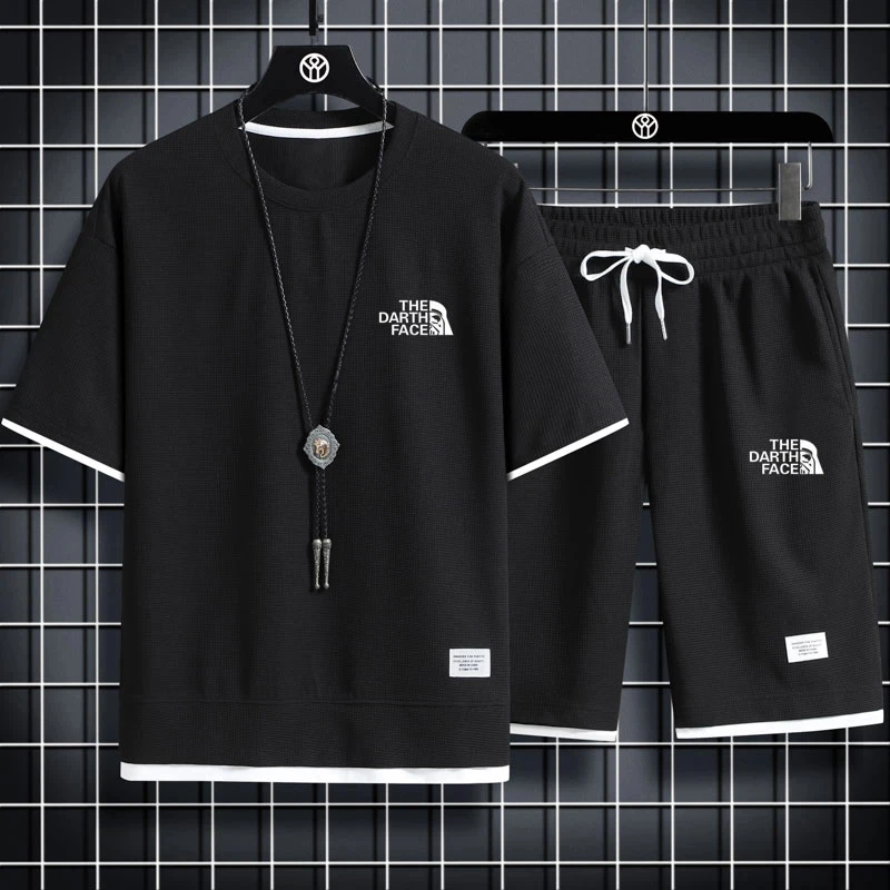 Summer Men's Tracksuit 2 Pieces Sets Brand Casual T-Shirt Beach Shorts Outfits Fashion Print Short Sleeve Male Sportswear Suit