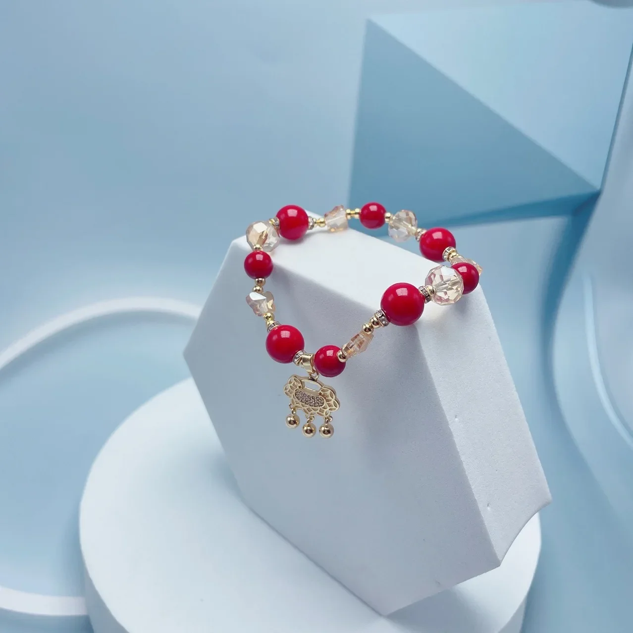 Новогодний браслет из красных бусин корейский сетчатый красный стиль эластичные