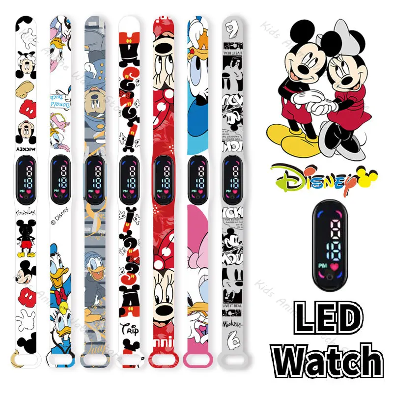 

Disney Mickey Mouse Children's Watch Cartoon Anime Figure Donald Duck LED Electronic Sports Waterproof Watch Bracelet for Kids