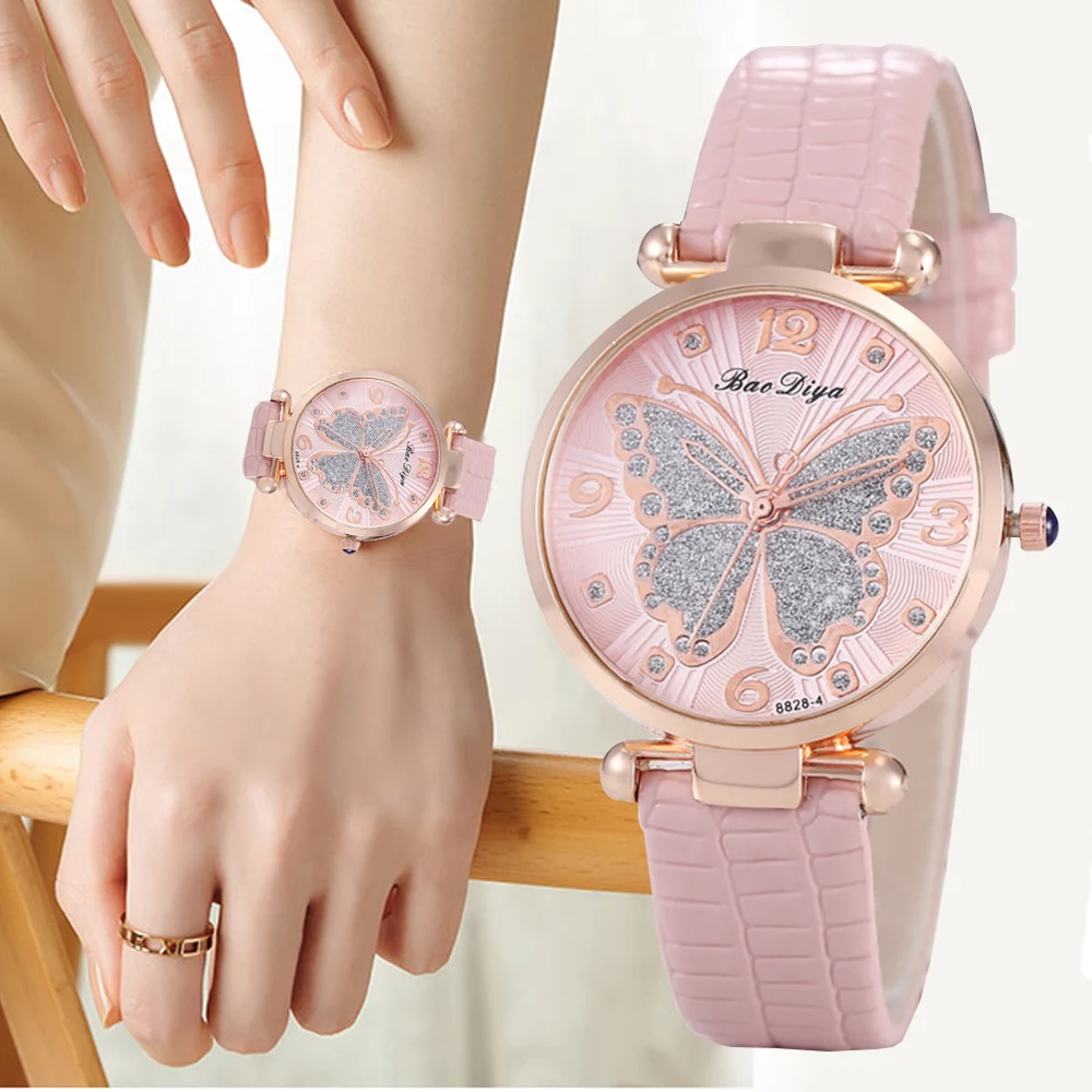 

Schmetterling Diamant Zifferblatt Design Frauen Quarz Uhren Mode Casual Damen Armbanduhren Einfache Frau Leder Uhr Montre Femme