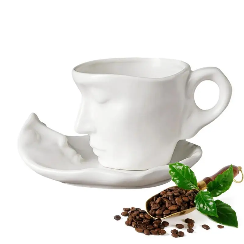 

Coffee Mug Set With Saucer Creative Coffee Cup Set Face Abstract Coffee Mug With Spoon Kiss Ceramic Tea Cup Spoon Sauce Set