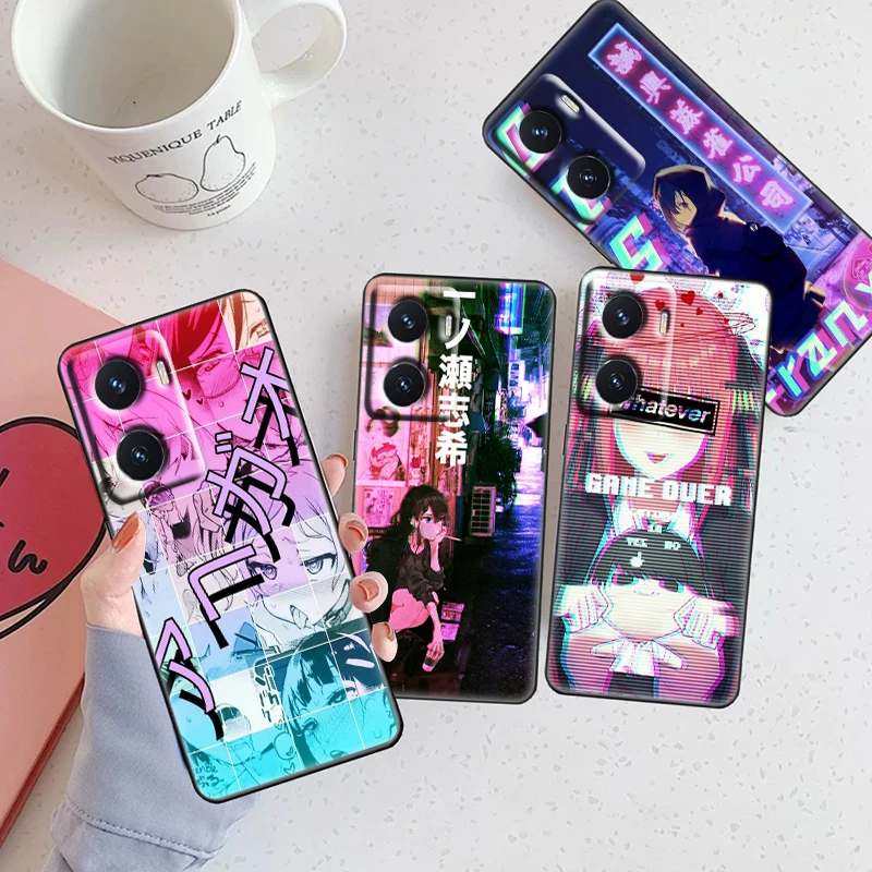 Аниме эстетика сенпай для OPPO A74 A72 A53 Reno 7 6 5 4 2 Find X3 X2 Z Lite Neo Pro Plus SE, черный телефон