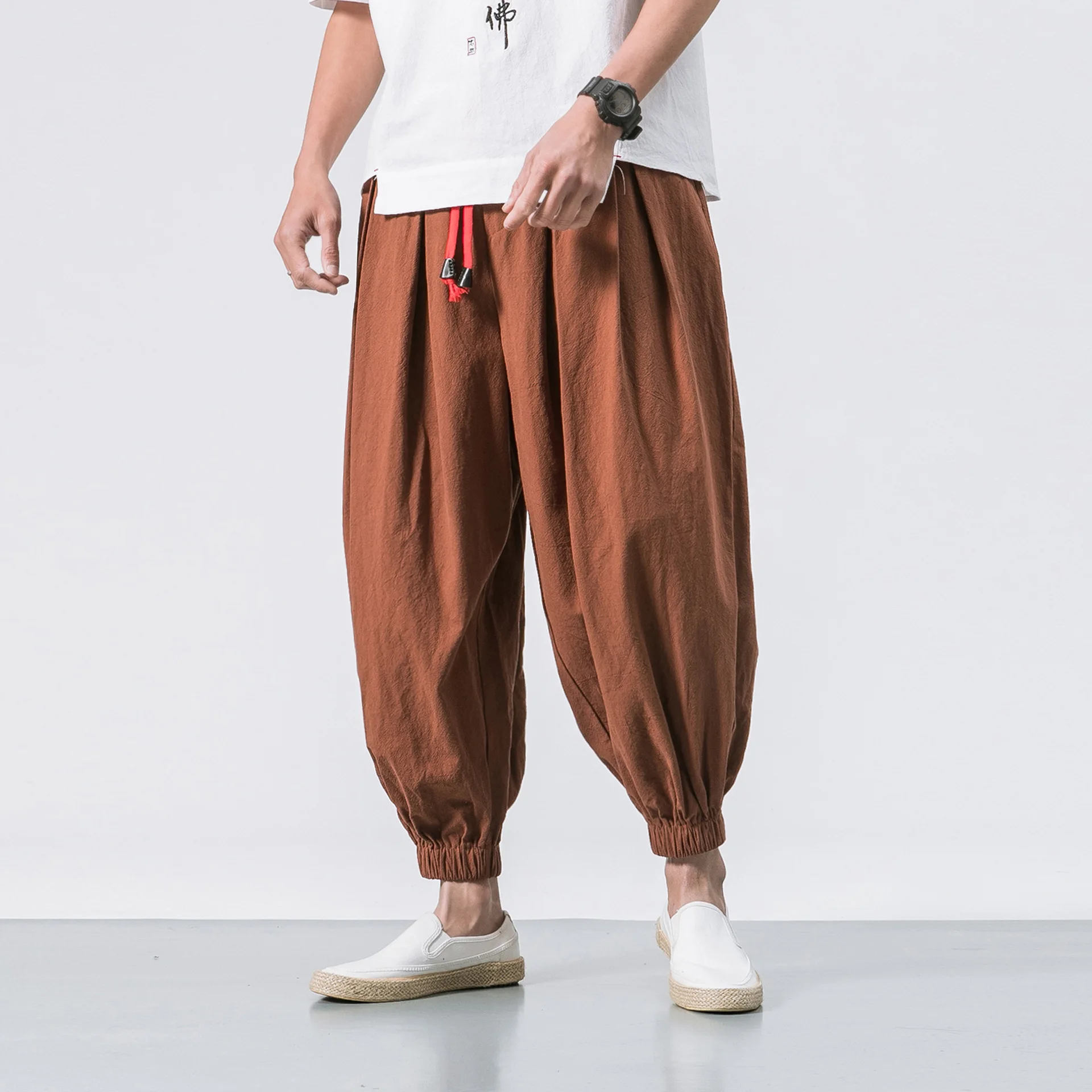 Cotton Linen Men Harem Pant Hippie Chinese Traditional Sweatpant Jogger Fitness Yoga Workout Casual Martial Arts Meditation Pant