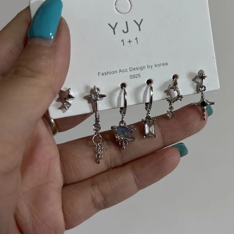 6 шт./комплект серьги-подвески в виде звезд