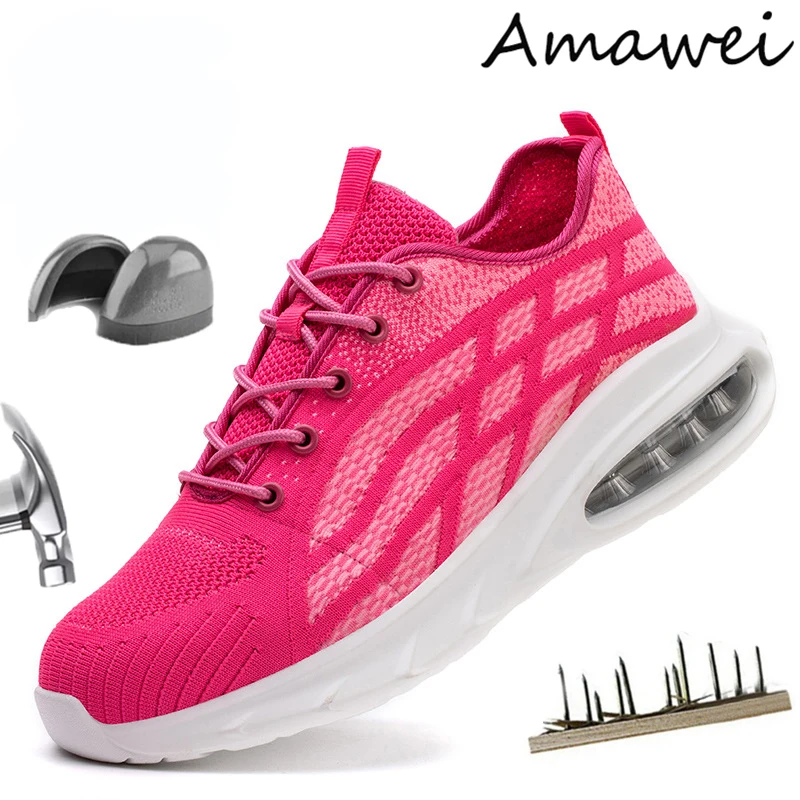 

Женские и мужские ботинки Amawei, дышащие легкие противоударные рабочие кроссовки, безопасная обувь, непробиваемая и разрушаемая искусственная обувь
