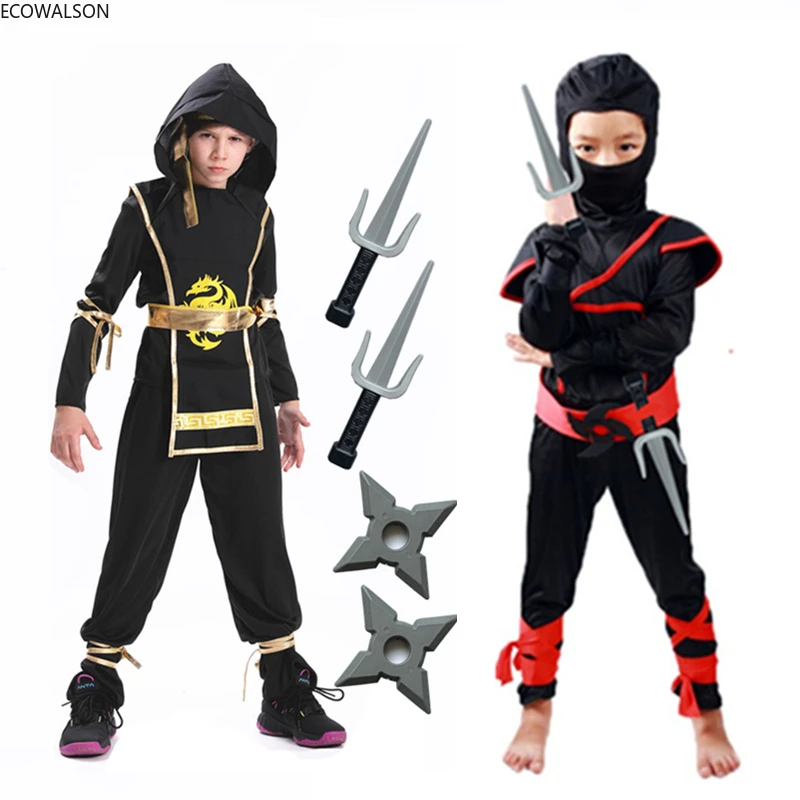 

2022 Anime Ninja Cosplay Costumes Boys Kids Dagger Dart Dragon Print Birthday Carnival Party Warrior Stealth Fancy Costume20