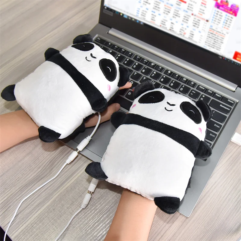 USB Heating Hands Warmer Cute Panda Shape Winter Electric Heated Fingerless Gloves for Women Men Teens Office Home Work Gift